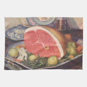 Vintage Ham Dinner with Green Beans and Potatoes Tea Towel