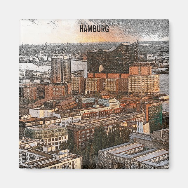 Vintage Hamburg Germany Panorama View  Magnet (Front)