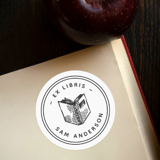 Vintage Hand-drawn Book Round Library Ex Libris Classic Round Sticker