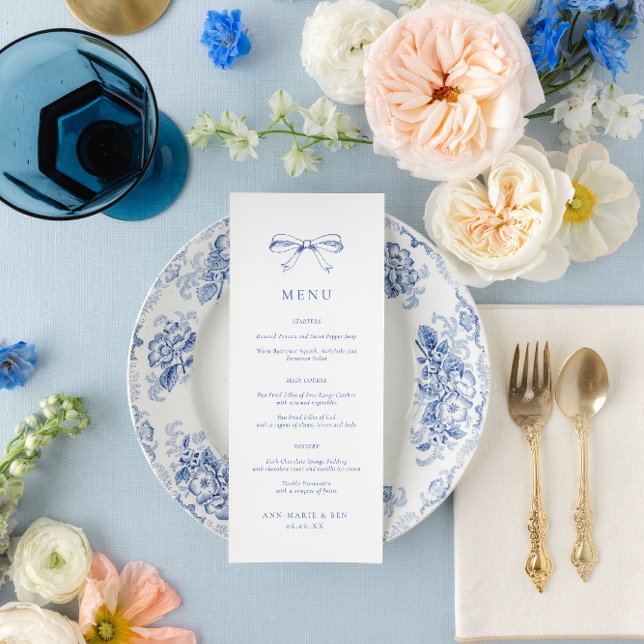 Vintage Hand Drawn Bow Blue Wedding Menu (Creator Uploaded)