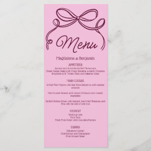 Vintage Hand Drawn Burgundy Pink Retro Bow Wedding Menu
