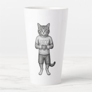 Vintage Hand Drawn Cat Drinking Coffee Line Art Latte Mug