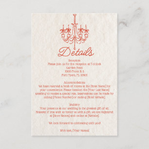 Vintage Hand Drawn Chandelier Wedding Details Enclosure Card