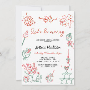 Vintage Hand Drawn Christmas Bridal Shower Invitation