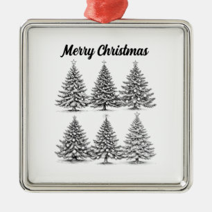Vintage Hand-Drawn Christmas Tree Illustration Metal Tree Decoration