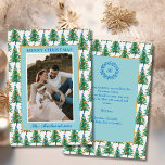 Vintage Hand Drawn Citrus Pines Photo Christmas Holiday Card<br><div class="desc">Vintage Christmas Tree Family Photo Card, Classic Old Money Holiday Card with Blue Frame, Traditional Christmas Tree Pattern, Elegant Photo Christmas Card, Holly Berries Winter Wreath Family Crest with Monogram Celebrate the season with timeless elegance using this Vintage Christmas Tree Family Photo Christmas Card. Designed with a charming all-over pattern...</div>