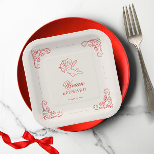 Vintage Hand Drawn Cupid Cherub February Wedding Paper Plate