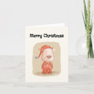 Vintage Hand-Drawn Dog in Red Pyjamas Christmas Holiday Card