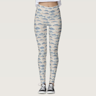 Vintage Hand-Drawn Fish Seamless Pattern Leggings