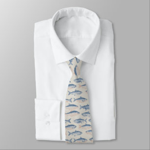 Vintage Hand-Drawn Fish Seamless Pattern Tie