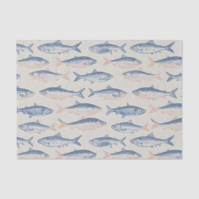 Vintage Hand-Drawn Fish Seamless Pattern Tissue Paper (Front)