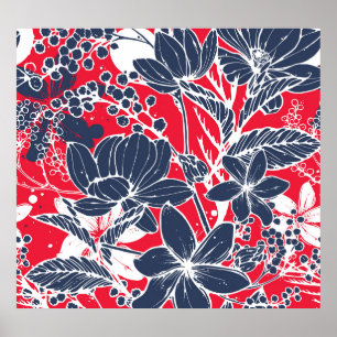 Vintage Hand-Drawn Flowers, Elegant Pattern. Poster