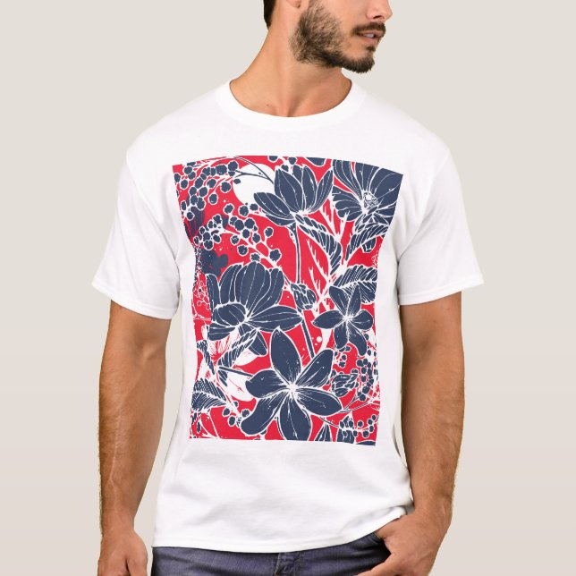 Vintage Hand-Drawn Flowers, Elegant Pattern. T-Shirt (Front)