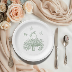 Vintage Hand Drawn Greenery Elegant  Paper Plate