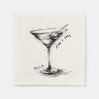 Vintage Hand Drawn Martini Glass Classic Wedding Napkin