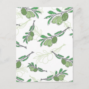 Vintage Hand-Drawn Olive Branch Postcard – Rustic 