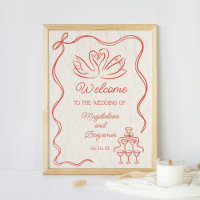 Vintage Hand Drawn Orange Swans Wedding Welcome