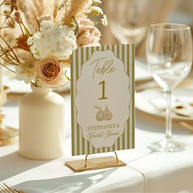 Vintage Hand Drawn Pear Bridal Shower Table Number (Creator Uploaded)