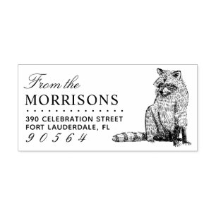 Vintage Hand-drawn Racoon Name Return Address Rubber Stamp