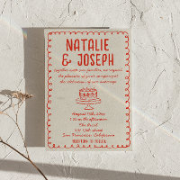 Vintage Hand Drawn Red Cake Funky Quirky Wedding