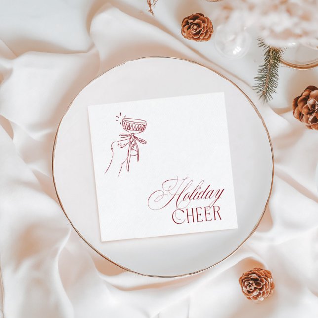 Vintage Hand Drawn Red Christmas Holiday Party Napkin (Vintage Hand Drawn Red Christmas Holiday Party Napkins)