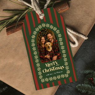 Vintage Hand Drawn Red Green Plaid Christmas Photo Gift Tags
