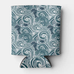 Vintage Hand-Drawn Sea Waves Illustration Can Cooler