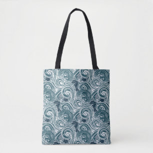 Vintage Hand-Drawn Sea Waves Illustration Tote Bag