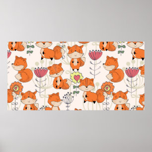 vintage hand drawn seamless pattern. Cute cartoon  Poster