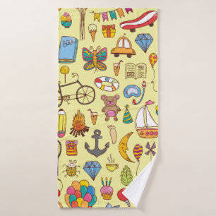 vintage hand drawn seamless pattern with doodle ki bath towel