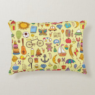 vintage hand drawn seamless pattern with doodle ki decorative cushion