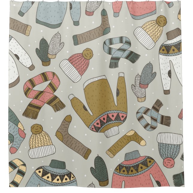 vintage hand drawn seamless pattern with  shower curtain (Front)
