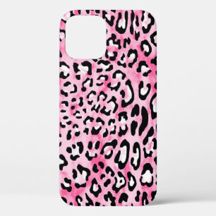 Vintage hand drawn seamless pink white colour leop iPhone 12 case