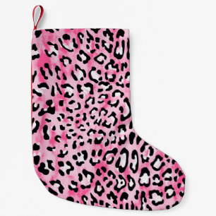 Vintage hand drawn seamless pink white colour leop small christmas stocking