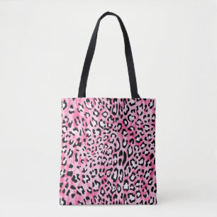 Vintage hand drawn seamless pink white colour leop tote bag