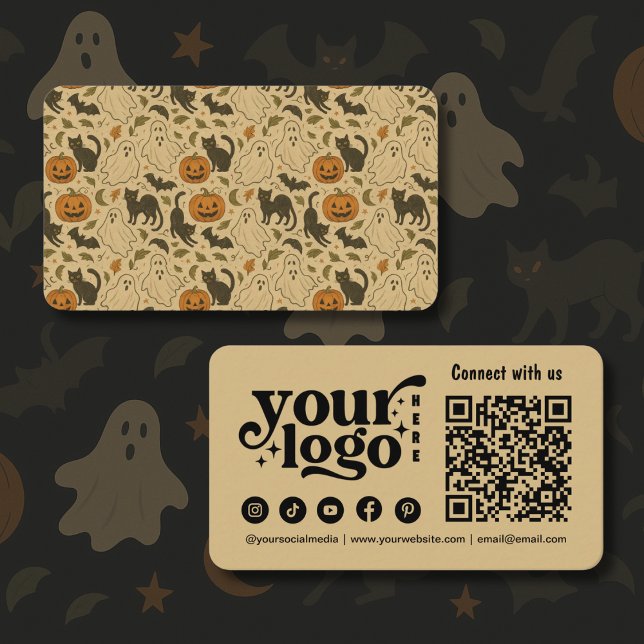 Vintage Hand-drawn Spooky Halloween Pattern Business Card (Creator Uploaded)