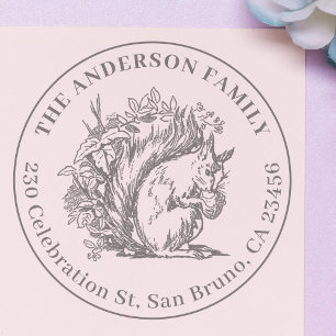 Vintage Hand-drawn Squirrel Name & Return Address  Self-inking Stamp