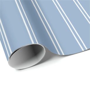 Vintage Hand Drawn Stripes Rustic Dusty Bluebell Wrapping Paper