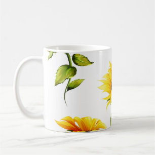 Vintage Hand-Drawn Sunflower Watercolor Coffee Mug