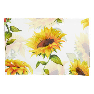 Vintage Hand-Drawn Sunflower Watercolor Pillowcase