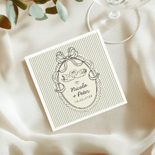 Vintage Hand Drawn Swan Stripes Wedding Napkin