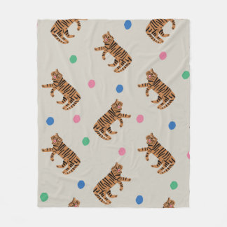 vintage hand-drawn tiger and colourful polka dots  fleece blanket