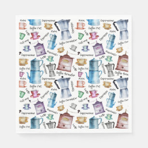 Vintage Hand-drawn Watercolor coffee pattern Napkin