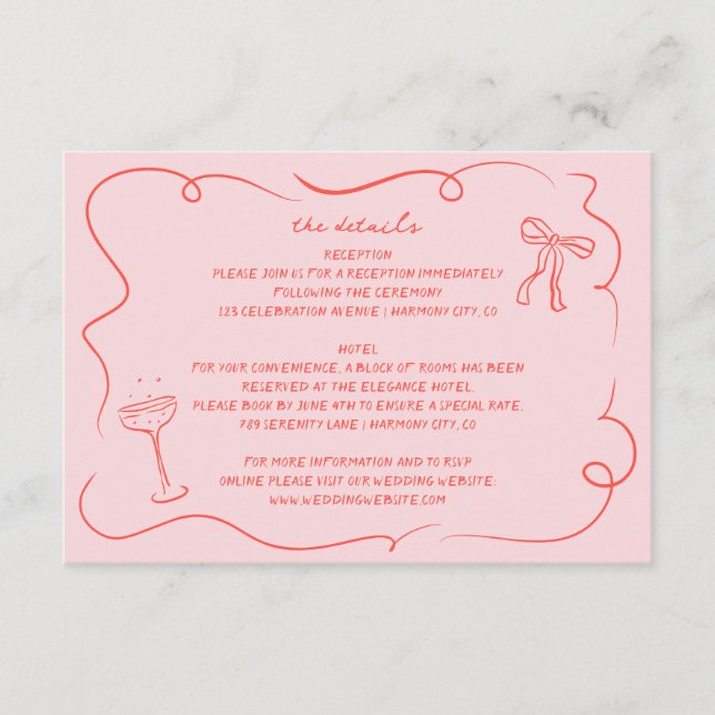 Vintage Hand Drawn Wedding Details Card (Front)