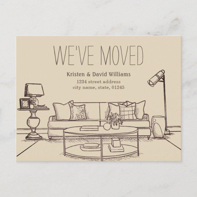 Vintage Hand Drawn We've Moved Moving Announcement Postcard (Front)