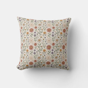 Vintage Hand-Drawn Wildflowers Patchwork Seamless Cushion