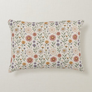 Vintage Hand-Drawn Wildflowers Patchwork Seamless Decorative Cushion