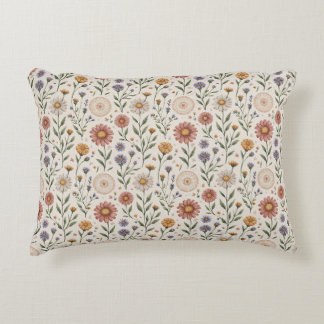  Vintage Hand-Drawn Wildflowers Patchwork Seamless Decorative Cushion