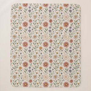 Vintage Hand-Drawn Wildflowers Patchwork Seamless Sherpa Blanket