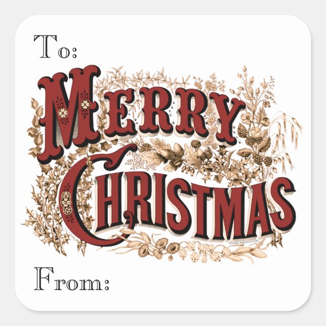 Vintage Hand Lettered "Merry Christmas" Gift Square Sticker (Front)